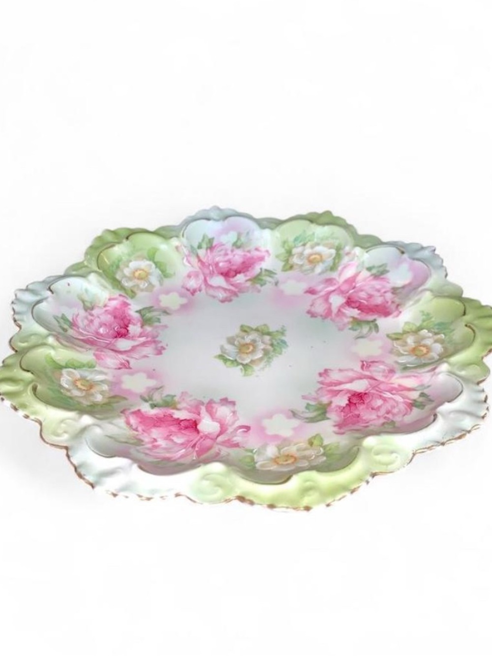 Floral Pink & Green Scalloped Plate
